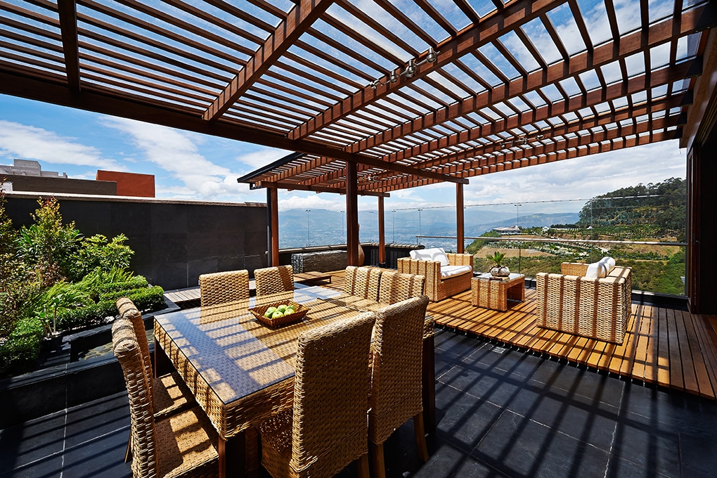 Interior design: Beautiful terrace lounge with pergola